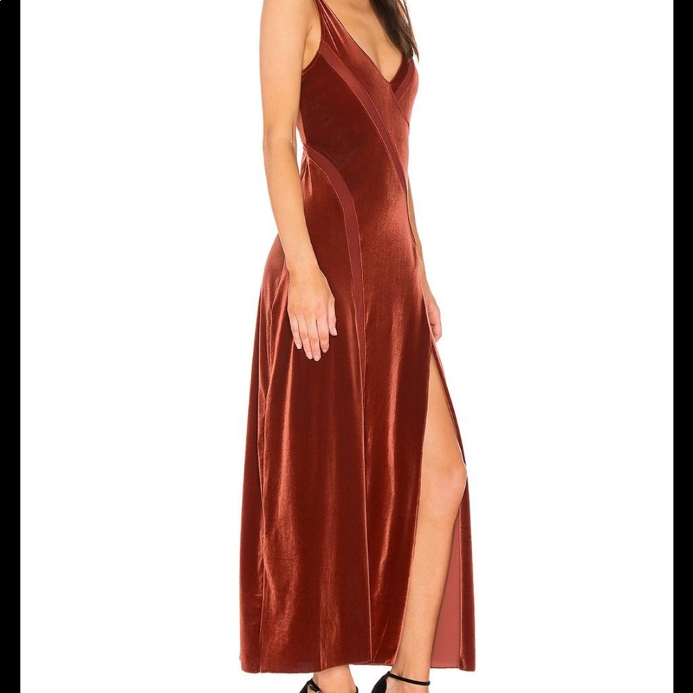 Free People spliced velvet maxi slip dress in rust XS